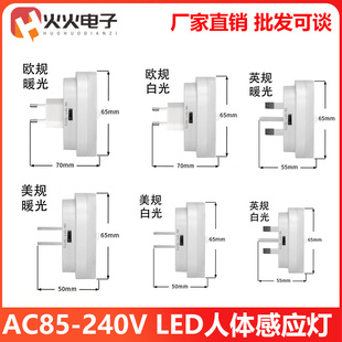 欧规美规英规插头小夜灯卧室走廊卫生间 LED人体感应灯 AC85 240V