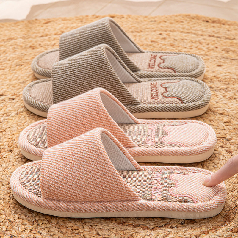 亚麻拖鞋女透气防滑吸汗