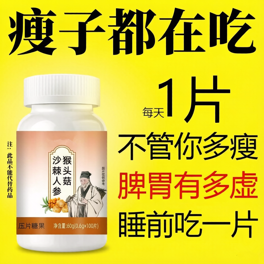 瘦人快速增肥鸡内金沙棘人参益生菌片肠胃差吃不胖脾胃弱长肉变胖