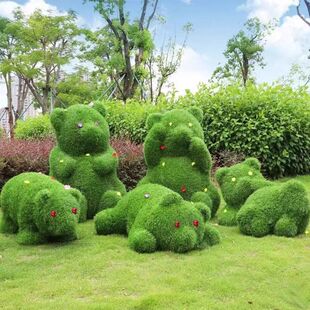 户外卡通植草皮熊猫玻璃钢雕塑景区公园幼儿园动物花园装 饰品摆件