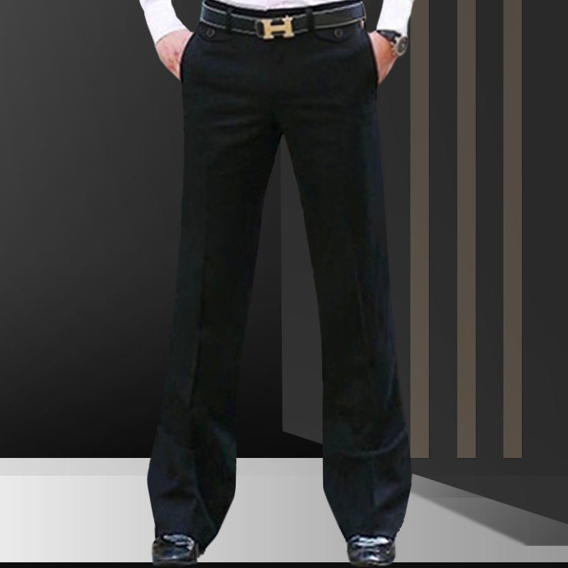 时尚感微喇叭西裤男宽松直筒休闲宽裤子垂感商务免熨烫大脚西装裤