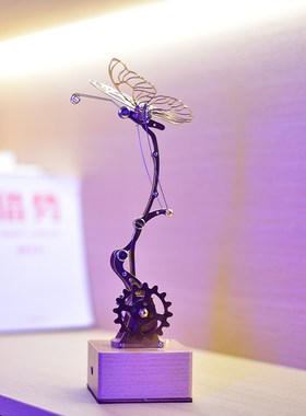 幻音熊机械蝴蝶动态摆件装置艺术创意桌搭潮玩组装拼装模型不锈钢