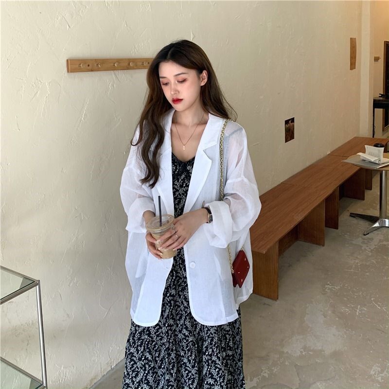 大码胖mm2-300斤夏季薄款西装外套女宽松防晒服暗黑BF风长袖上衣