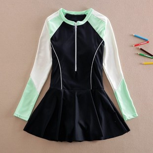 12儿童泳衣女孩15岁 泳装 女童长袖 游泳衣学生10中大童保守平角裙式