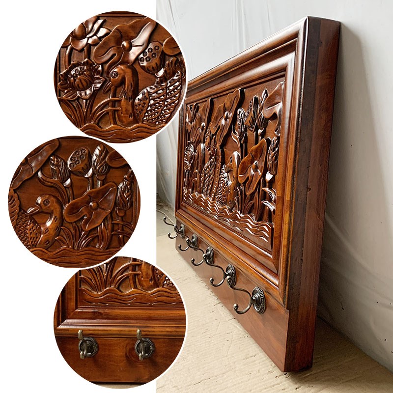 新中式实木雕刻翻盖电表箱装饰画泰式餐玄关美式客厅配电闸遮挡箱