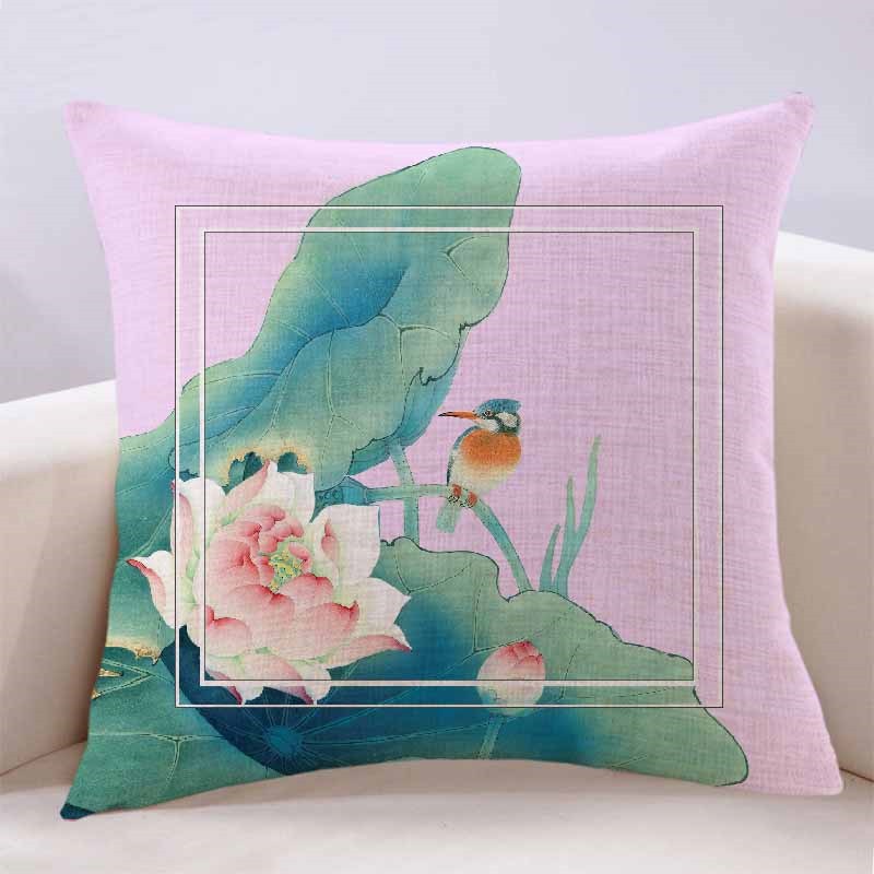 2024新款新中式抱枕客厅沙发靠枕荷花清新雅致靠垫飘窗酒店搭配