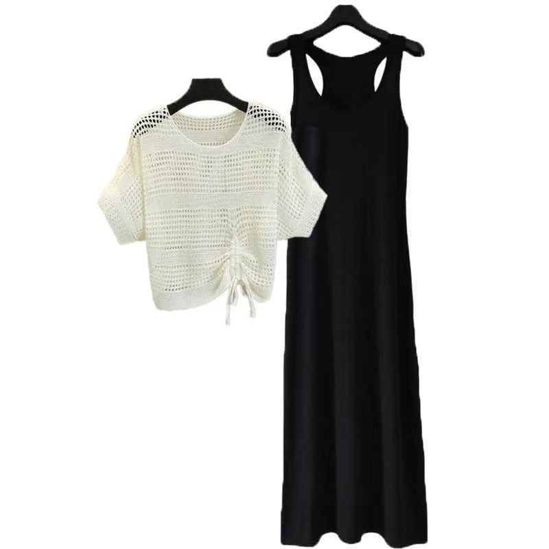 镂空罩衫女薄款宽松夏季2025新款圆领短款针织套头蝙蝠衫短袖上衣