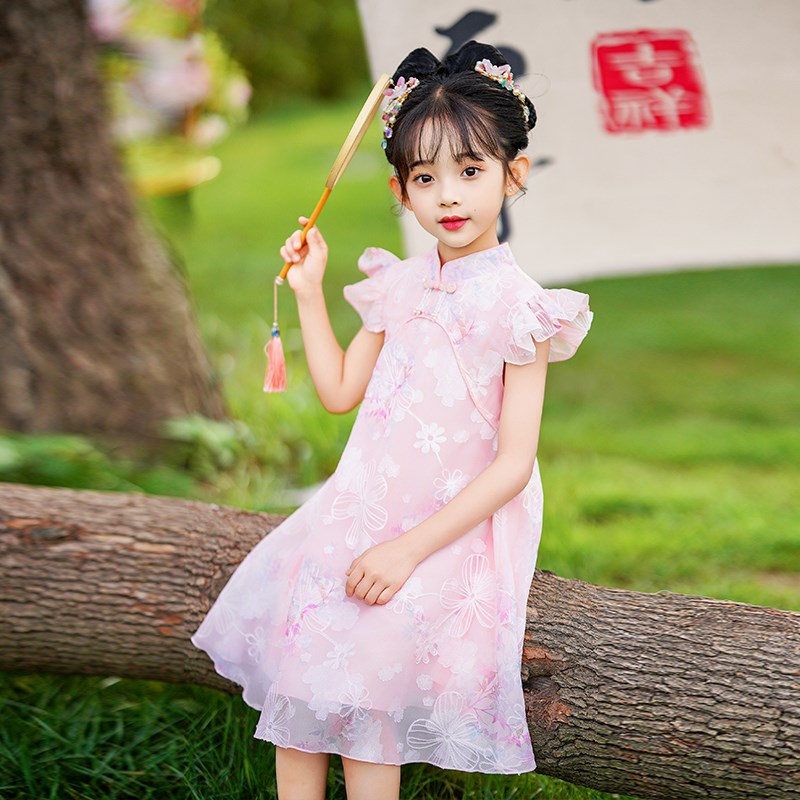 女童旗袍连衣裙2024新款夏季儿童裙子夏装新中式小女孩粉色公主裙