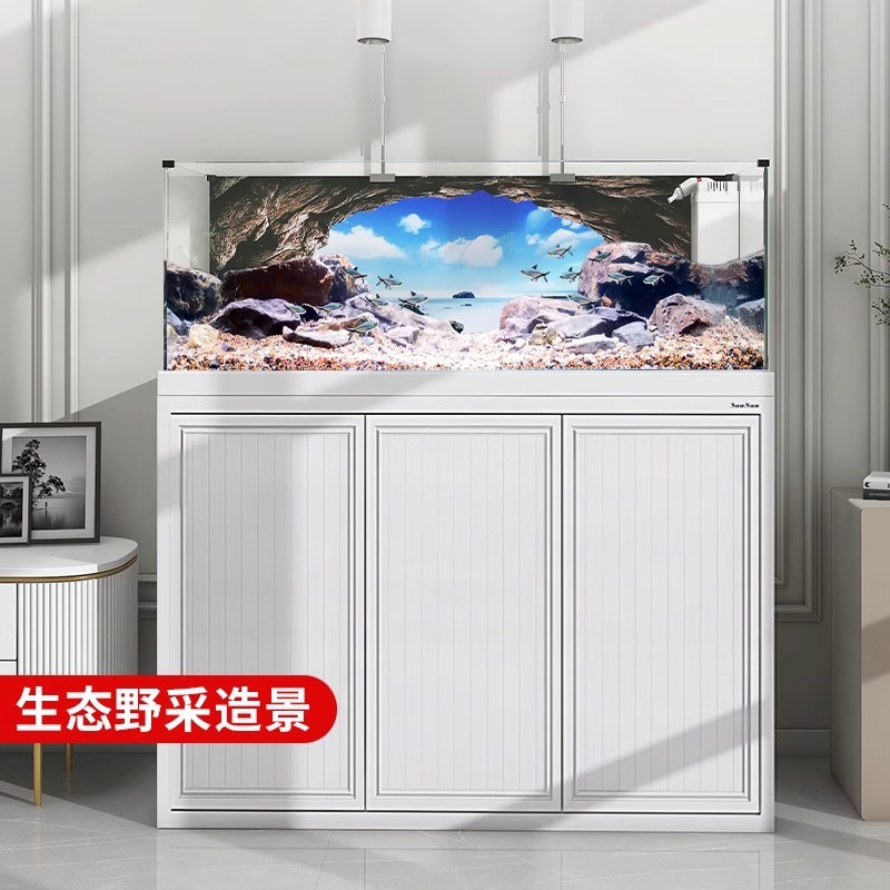 森森超白玻璃鱼缸溪流缸客厅底滤水族箱造景生态水草金鱼缸