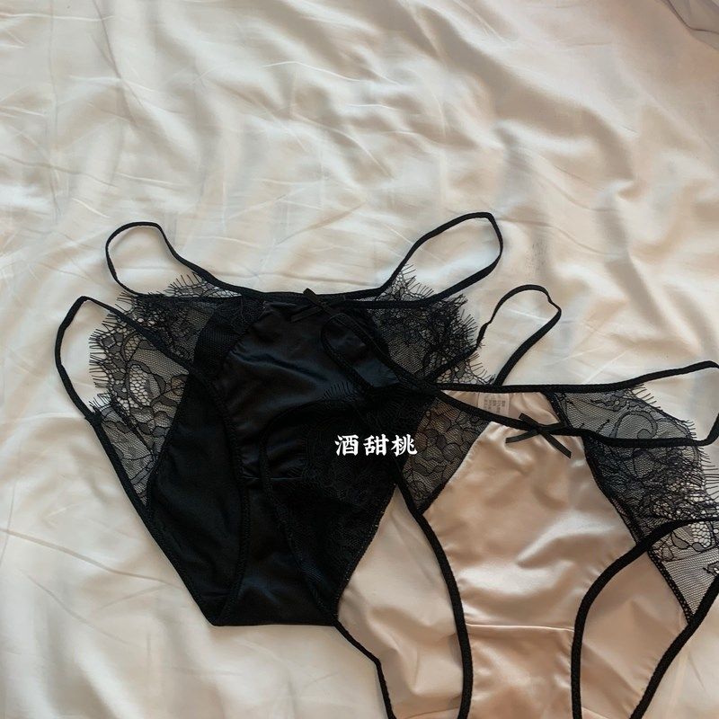 法式女人味 性感sexy蕾丝内裤女复古缎面中低腰包臀细带三角裤,女士内衣/男士内衣/家居服,女三角裤,淘宝优惠券,粉丝福利购,淘宝优惠卷
