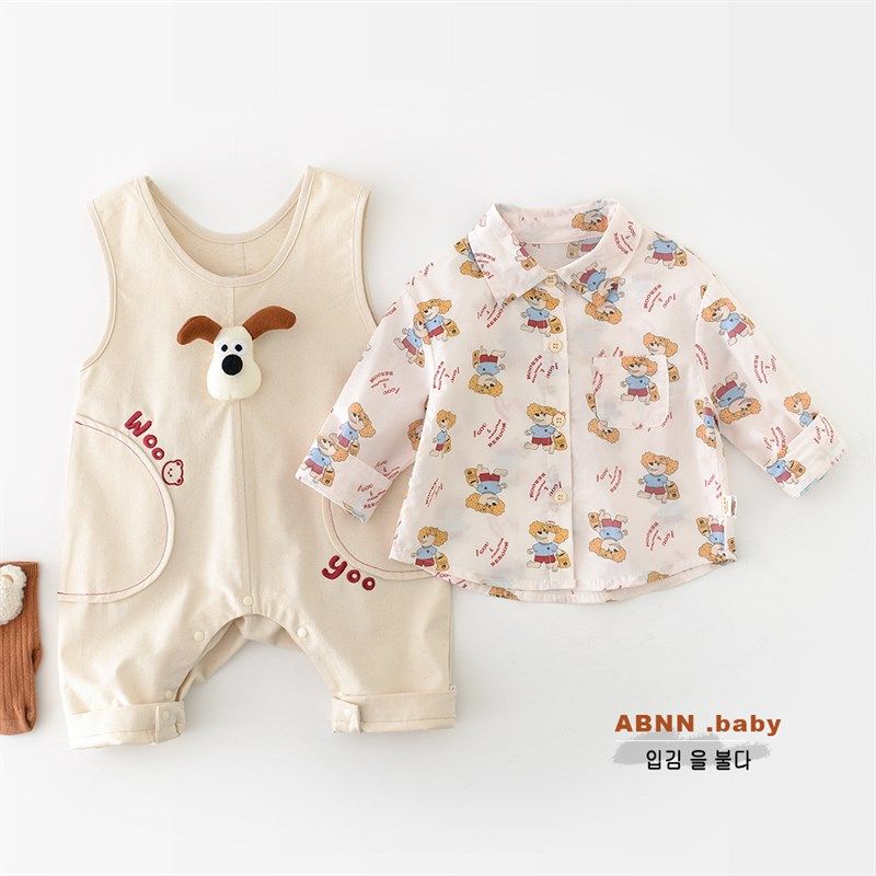 男宝宝春秋季休闲洋气套装婴儿卡通小狗衬衫小狗公仔背带裤两件套,女装/女士精品,时尚套装,淘宝优惠券,粉丝福利购,淘宝优惠卷