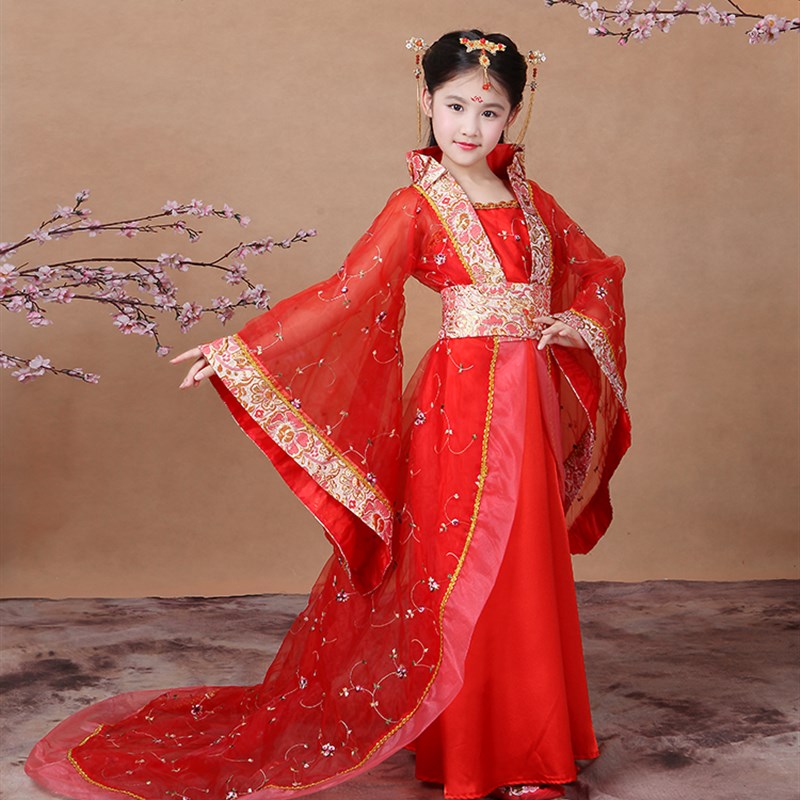 儿童贵妃拖尾古装仙女小贵妃唐朝公主汉服古筝舞蹈cos摄影演出服