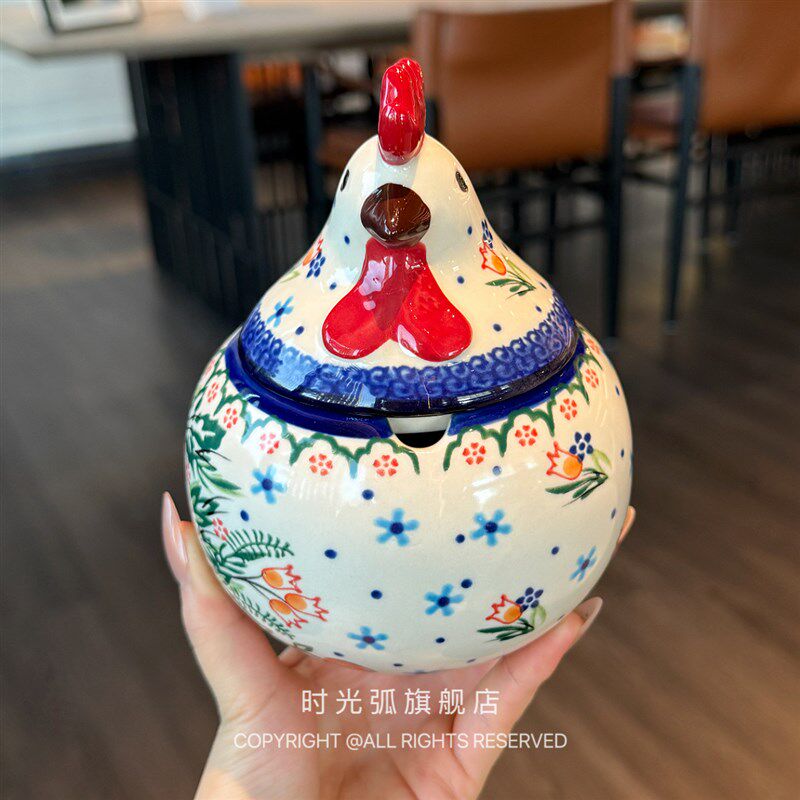 芙蓉创意波兰风陶瓷调味罐家用釉下彩小众个性盐罐带勺大容量糖罐