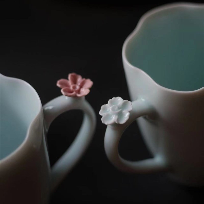 景德镇陶瓷杯手工樱花办公室茶杯马克杯送礼物咖啡杯情侣对杯水杯