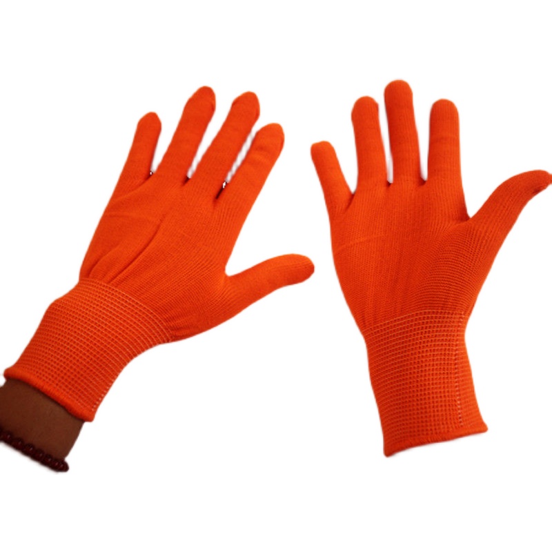 24双包邮桔色小号中号尼龙手套芯 透气贴手防滑防静电作业手套