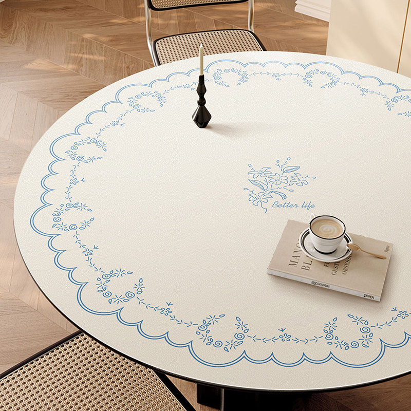 轻奢高级感法式田园复古圆桌餐桌垫防水防烫免洗圆形台布餐桌布