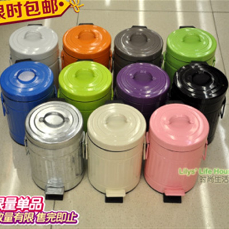 客厅书房间卧室厨房 3512圆形脚踏式哑粉缓慢降静音金属垃圾桶