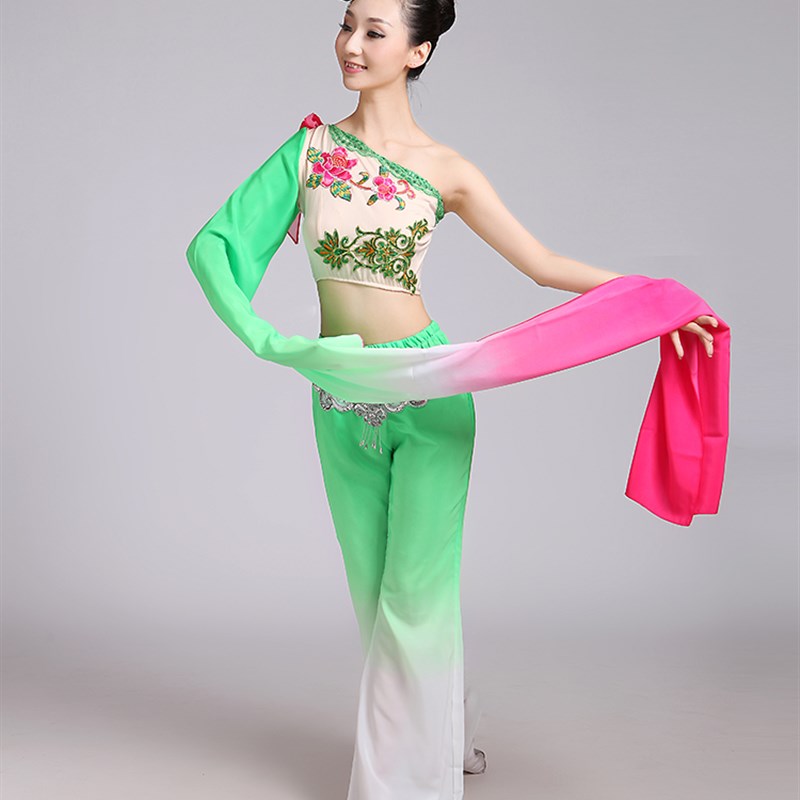 且吟春雨演出服女飘逸民族舞蹈服装成人表演服古典舞单肩水袖