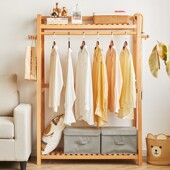 简易实木衣帽架落地卧室挂衣架客厅木质晾衣服架子家用房间置物架