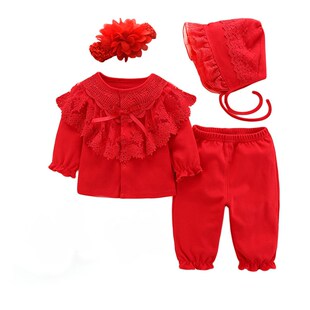 新生婴儿衣服红色初生纯棉0女宝宝秋装套装1岁婴儿公主洋气分体秋