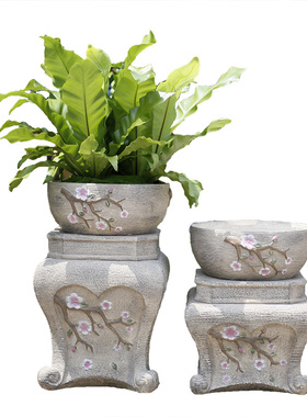 创意庭院装饰花园石墩摆件中式户外院子个性造景仿人造石水泥花盆