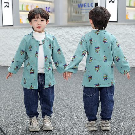 秋冬儿童罩衣宝宝外穿画画护衣长袖吃饭罩衫防脏围裙加绒加厚外套