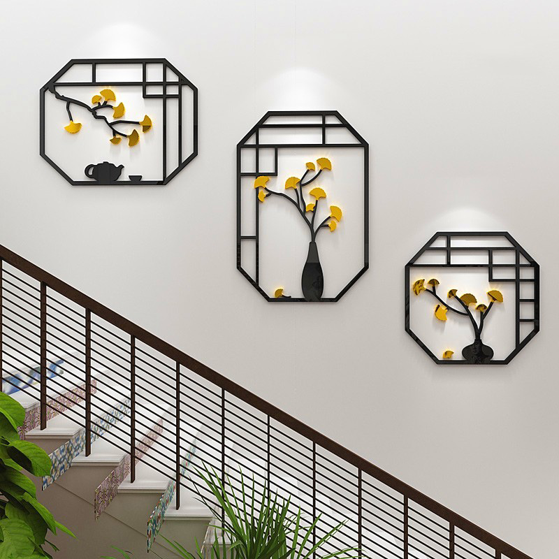 3d立体亚克力墙贴画创意新中式墙面装饰客厅玻璃门柜子简约背景贴图片