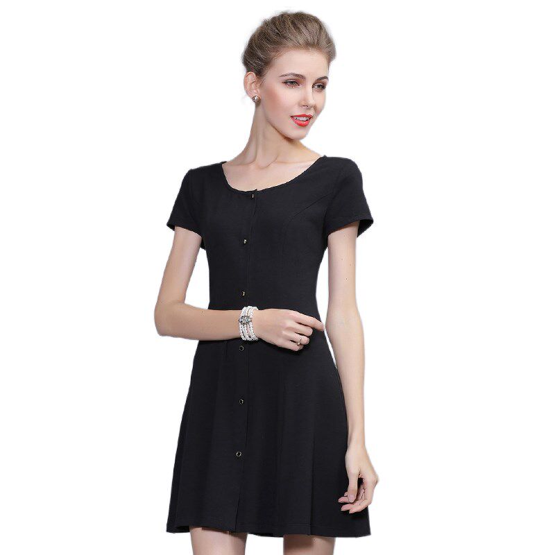 大码女装针织弹力短袖圆领连衣裙夏季女收腰收腰休闲衬衫t