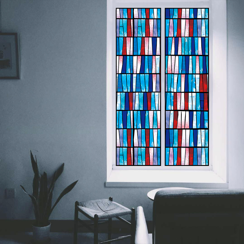 彩色玻璃贴纸做旧复古窗户透光不透明自粘欧式窗纸贴膜遮光窗花