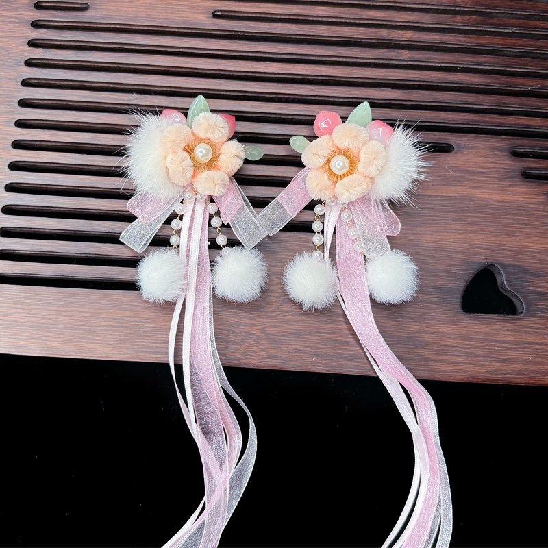 儿童头饰发夹 宝宝汉服毛球粉桃子丝带发饰 女宝夹子,童装/婴儿装/亲子装,发饰,淘宝优惠券,粉丝福利购,淘宝优惠卷