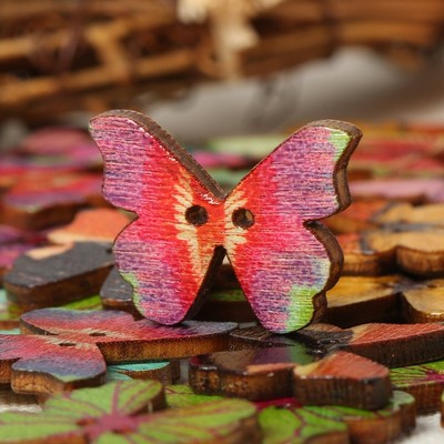 50粒/包28mm蝴蝶木质纽扣复古diy手工儿童卡通纽扣幼儿园拼图木扣