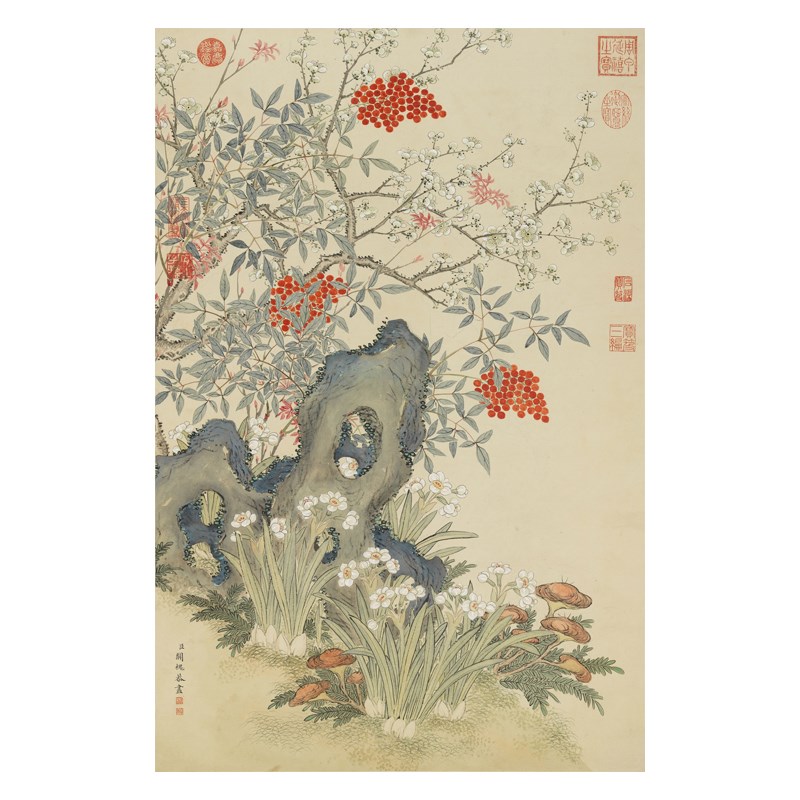 关槐群仙环祝图没骨花鸟画国画临摹范本中式装饰画艺术微喷画心