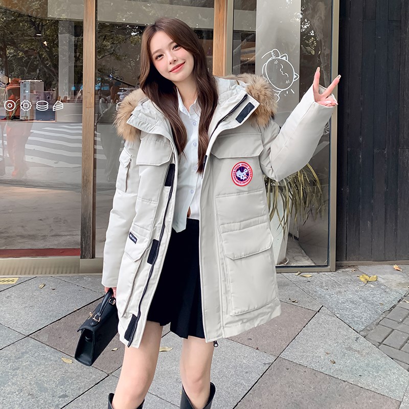 羽绒服女款大鹅工装中长款2023冬季新款大毛领防风加厚滑雪服外套