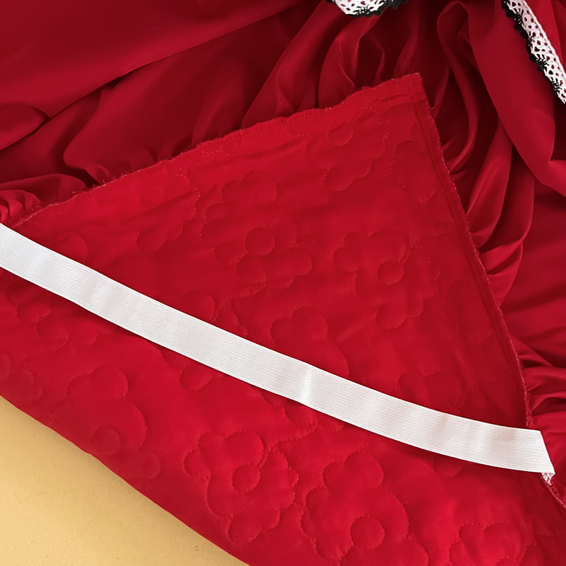 中国红婚庆水洗棉绗缝四件套加厚韩式床裙床盖百褶荷叶边双人被套