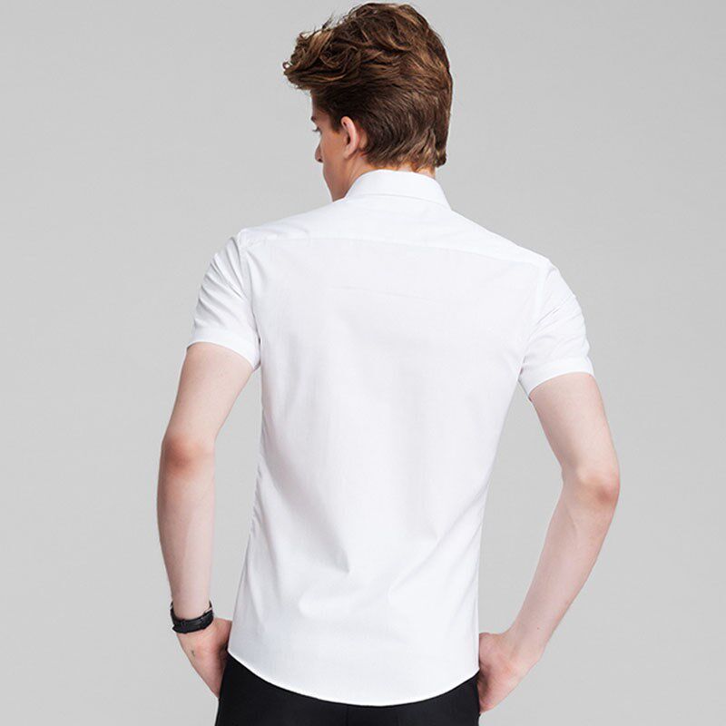 高个子夏季薄料短袖衬衫男修身黑色职业商务正装男装抗皱免烫衬衣