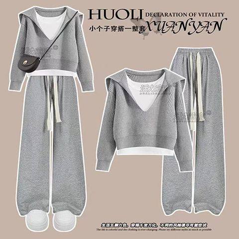 女童春秋套装2023新款针织衫12岁13中大童15学生小个子长袖毛衣潮