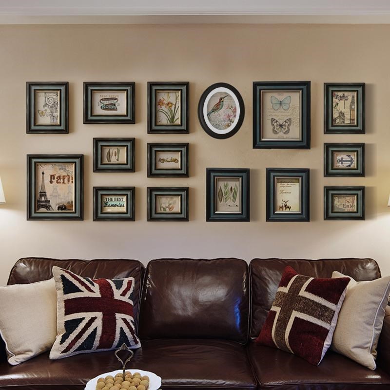 复古照片墙实木相框挂墙组合客厅餐厅背景免打孔装饰画框美式做旧