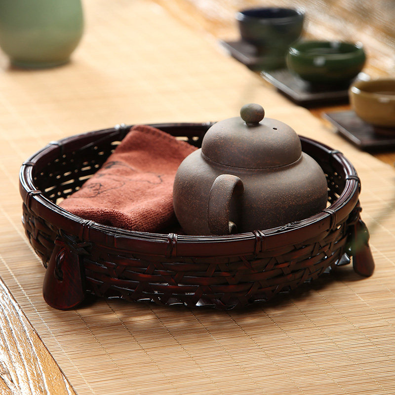 手工竹编复古茶点盘做旧水果篮点心筐干果盘茶具收纳筐创意零食篮
