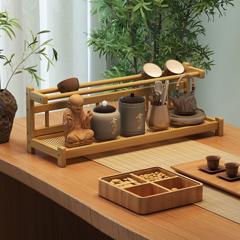 小型桌面博古架新中式多功能置物架茶杯茶具收纳架子紫砂壶摆放架