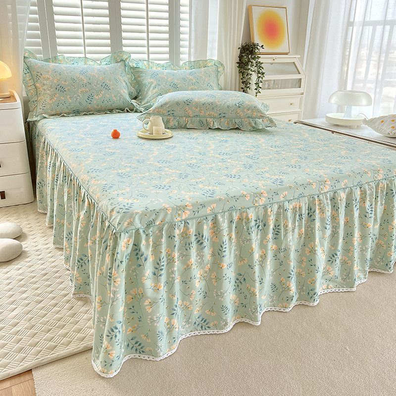 全棉床裙单件床罩裙式防滑碎花纯棉床套席梦思保护套双人1.8x2.0m