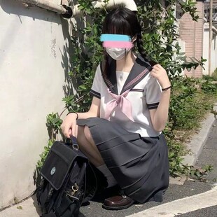 桃叶中【灰粉三本系列】正统水手服哗叽棉JK制服学院校服 送领结