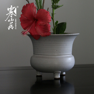 寒山居陶瓷三足茶洗花道器水盂文房笔洗茶渣斗痰盂茶道配件废水洗