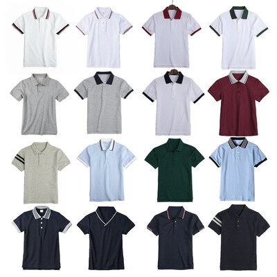 儿童POLO衫长袖白色浅蓝色中小学生校服套装男童女童枣红短袖T恤