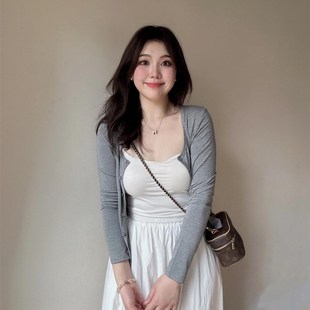 女装 新款 大码 夏季 女吊带背心A字裙三件套简约 温柔风套装 针织开衫