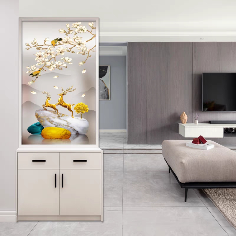 新中式艺术玻璃屏风隔断背景墙鞋柜酒柜磨砂透光双面入户玄关玻璃