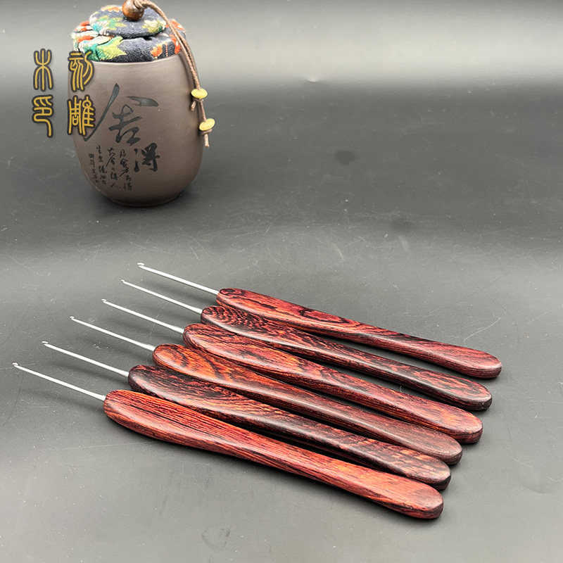 刻雕钩针紫油梨木柄纯手工编织钩织工具
