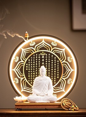 陶瓷释迦牟尼佛佛像家用释迦摩尼佛摆件瓷如来佛祖禅意家居装饰灯