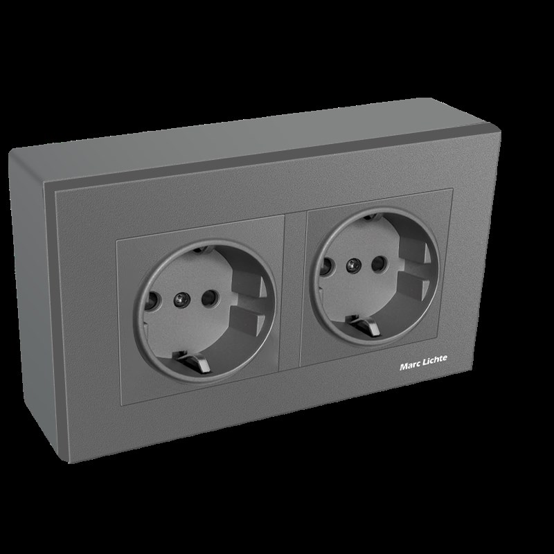 灰色明装欧标插座墙壁16A欧规德式电源插座明线德标面板带底盒