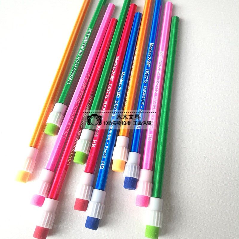 原木铅笔100支装HB大皮头铅笔 无铅毒小学生带橡皮头六角大头铅笔