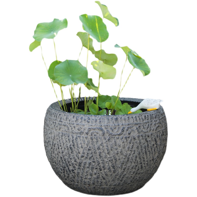 庭院花园摆件造景养鱼种花人造石圆缸仿古圆形大水缸户外装饰鱼池